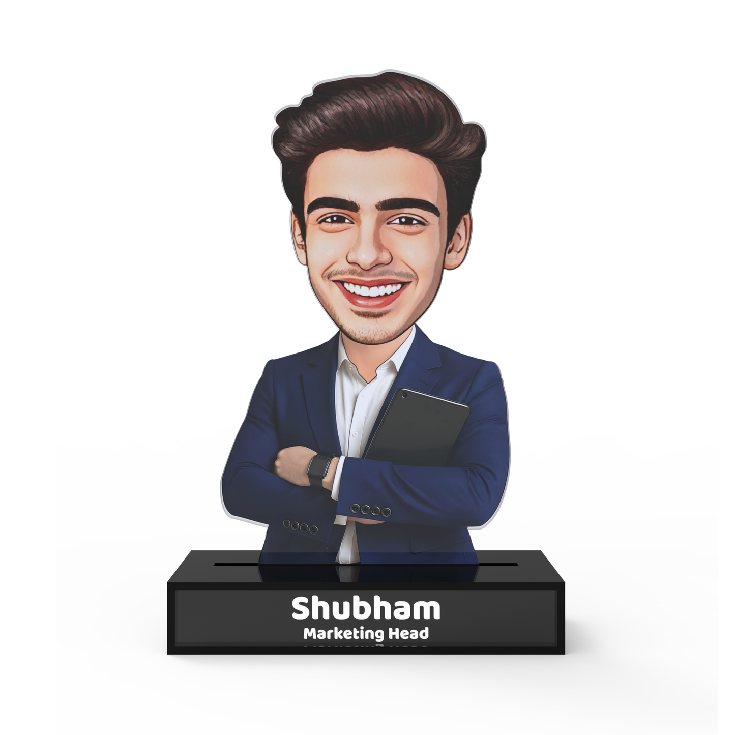 Personalized Male Professional Avataar Stand – Custom Office Acrylic Stand with Name & Designation
