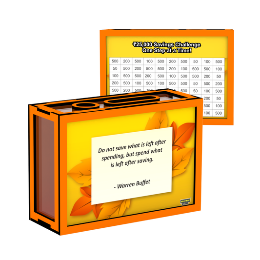Wooden Money Saving Box for Adults & Kids – Target ₹25,000 / ₹1,00,000 | Colorful Coin Bank with Number Tracker & Transparent Sides | Piggy Bank, Savings Box Gift Idea (Design 3)