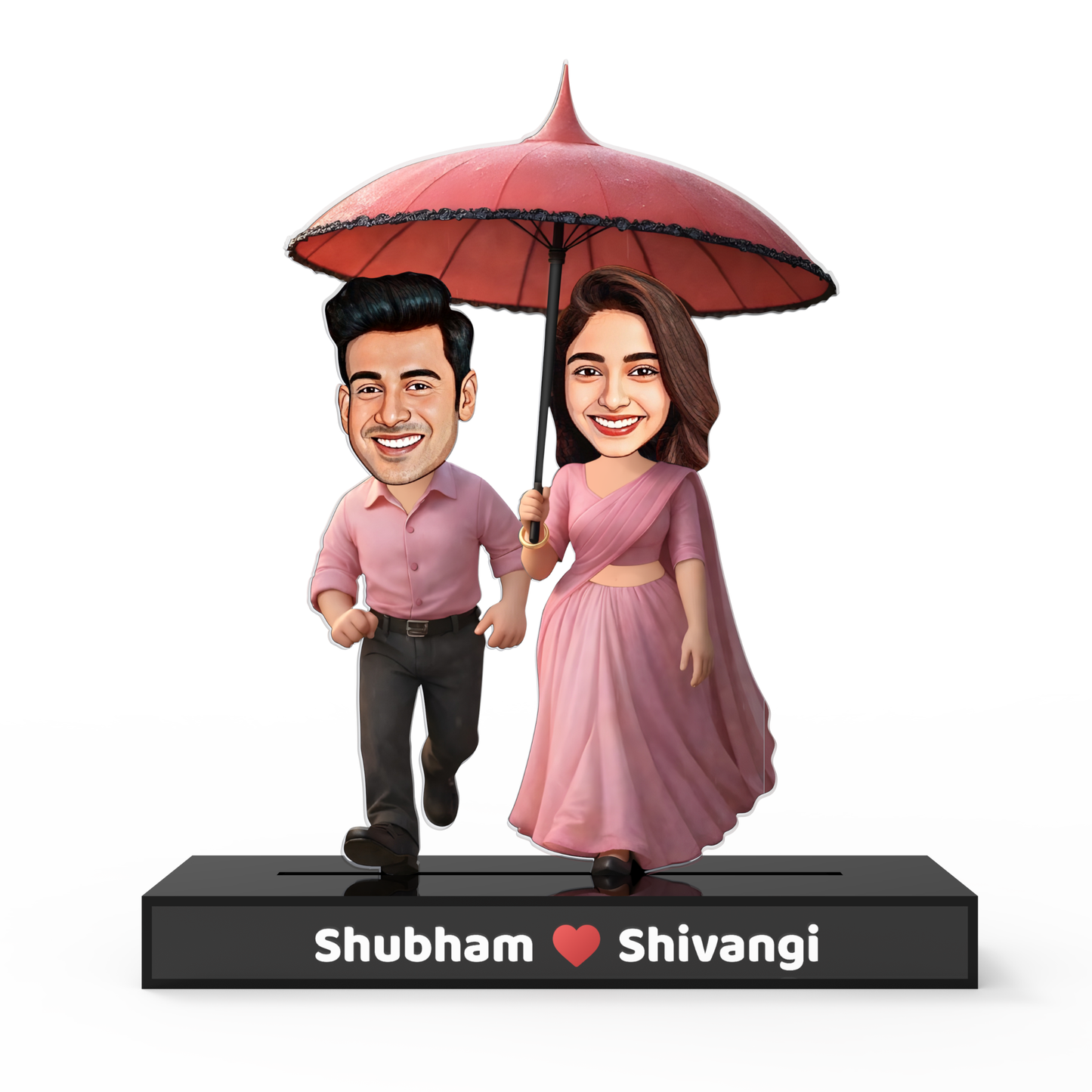 Romantic Couple Avataar Stand – Personalized Acrylic Gift with Umbrella Scene