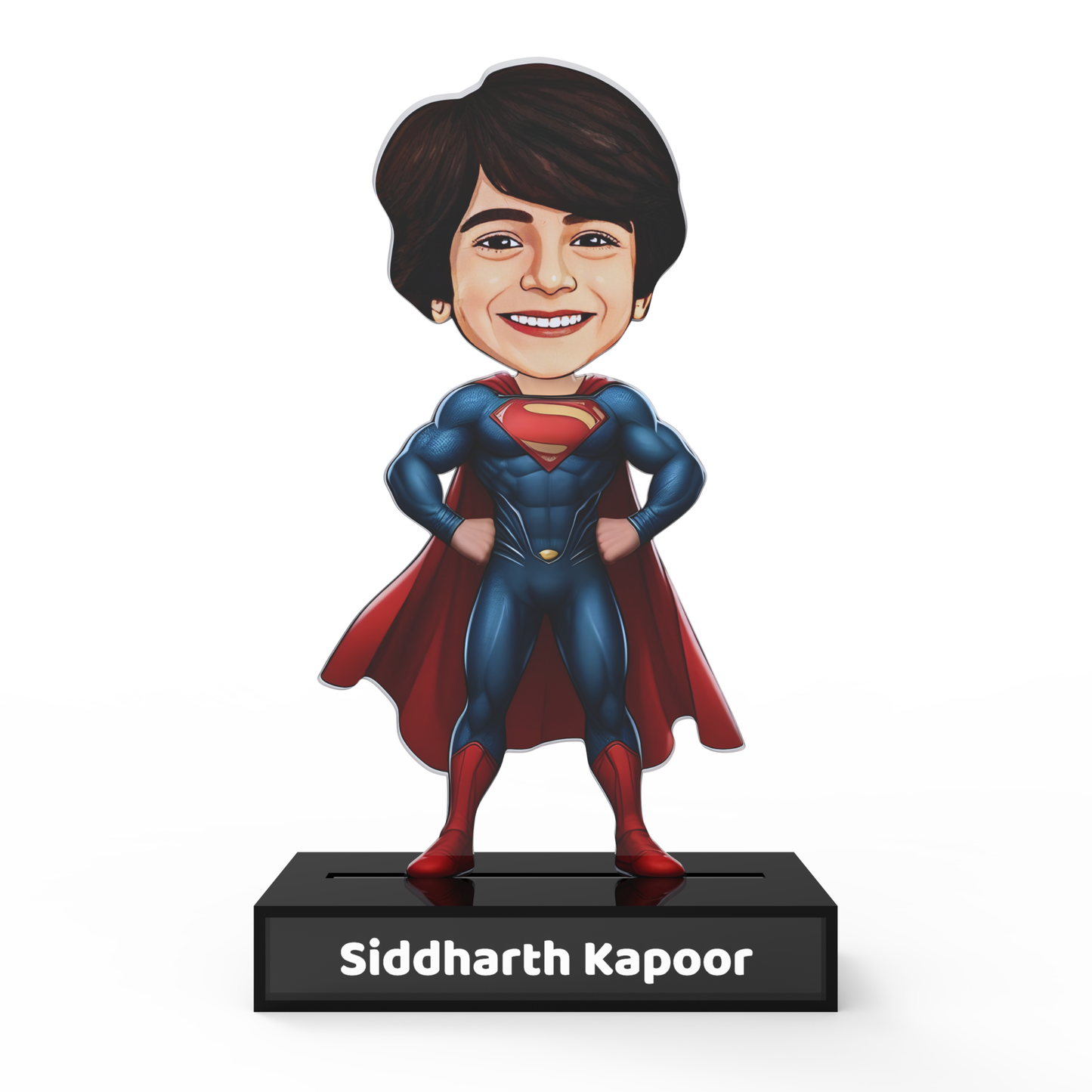 Personalized Kids Superhero (Superman) Avataar Stand – Custom Acrylic Hero Stand with Name