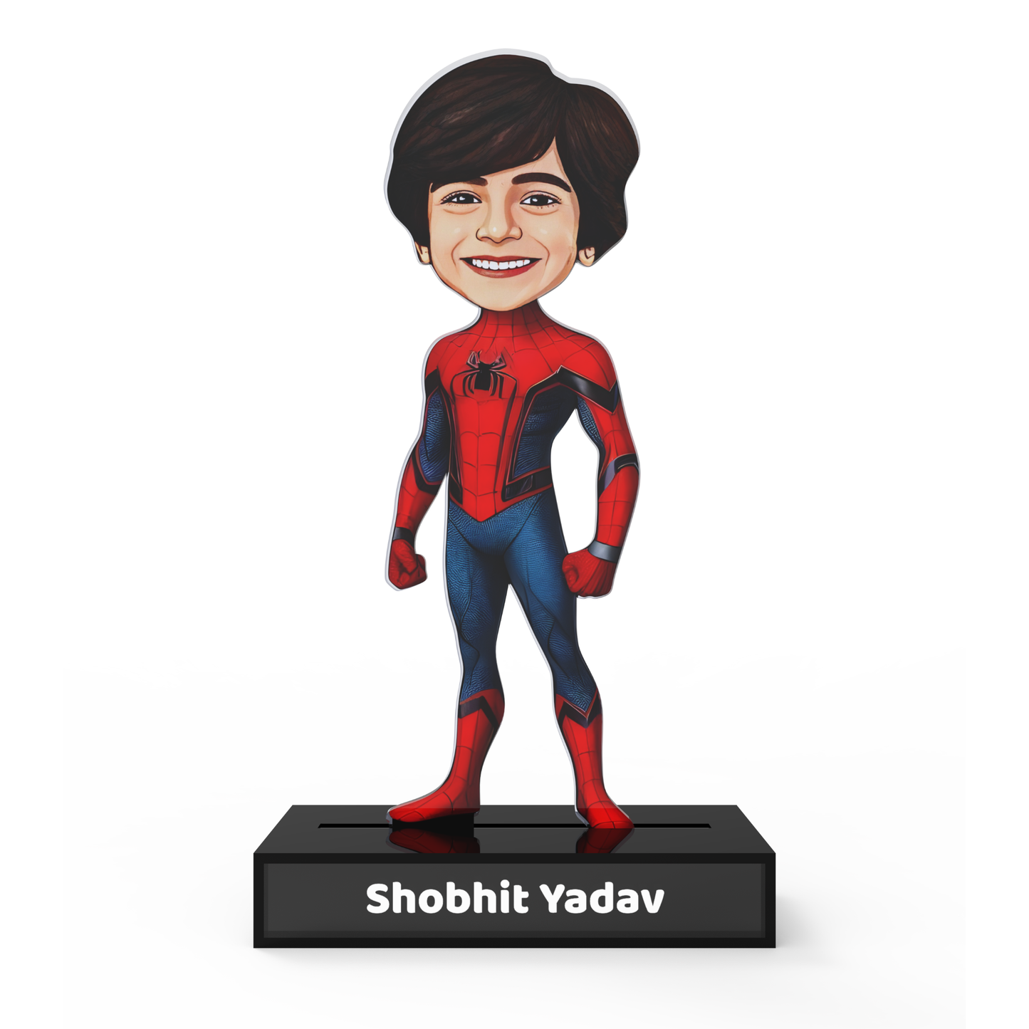 Personalized Kids Superhero (Spiderman) Avataar Stand – Custom Acrylic Hero Stand with Name