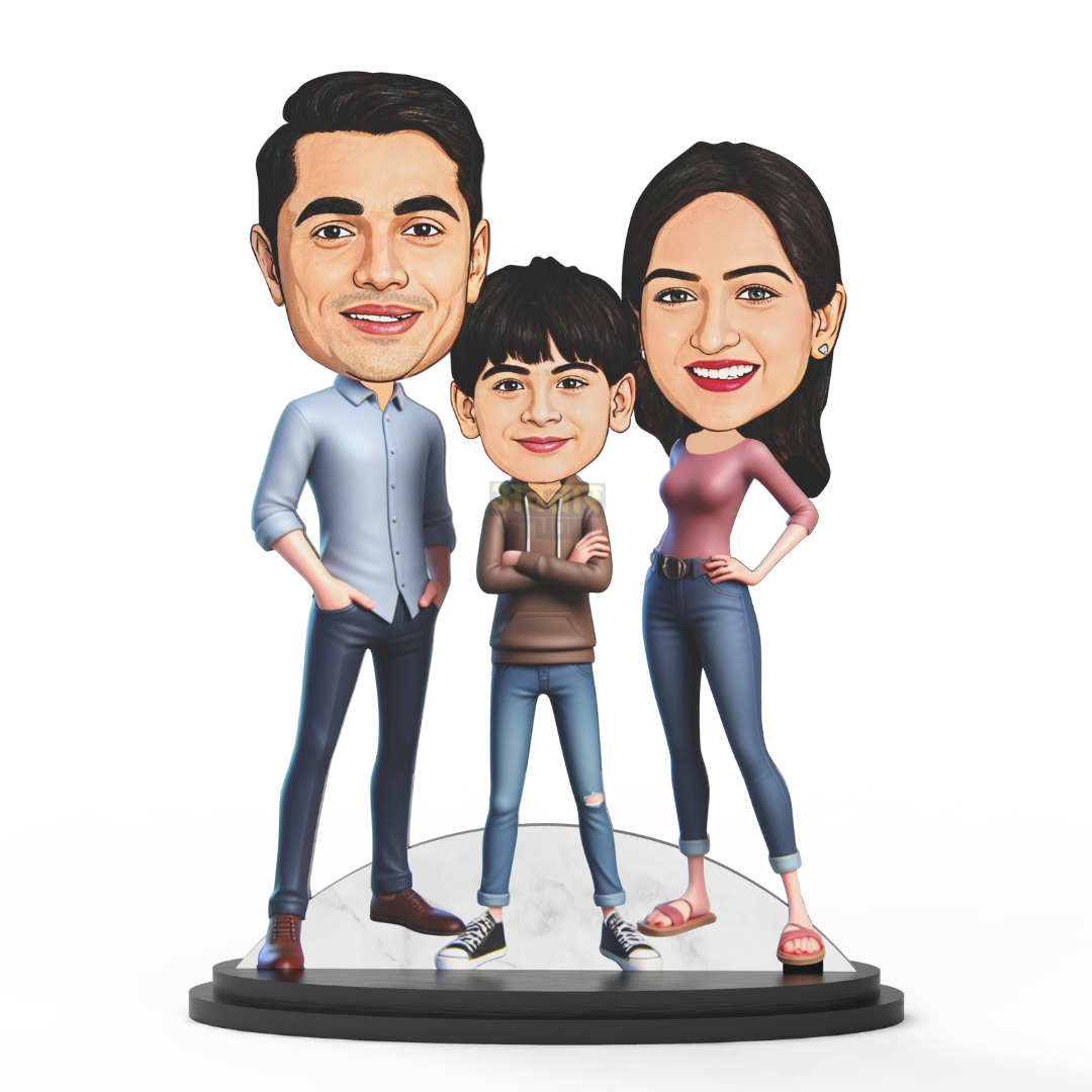 Avatar Studio Personalized Gift for Husband, Wife, Kids, Sister, Brother Character Caricature Photo Frame Unique Design Customized Gift for Friends & Family (Family of Three - 2)