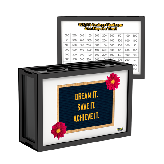 Wooden Money Saving Box for Adults & Kids – Target ₹25,000 / ₹1,00,000 | Colorful Coin Bank with Number Tracker & Transparent Sides | Piggy Bank, Savings Box Gift Idea (Design 2)