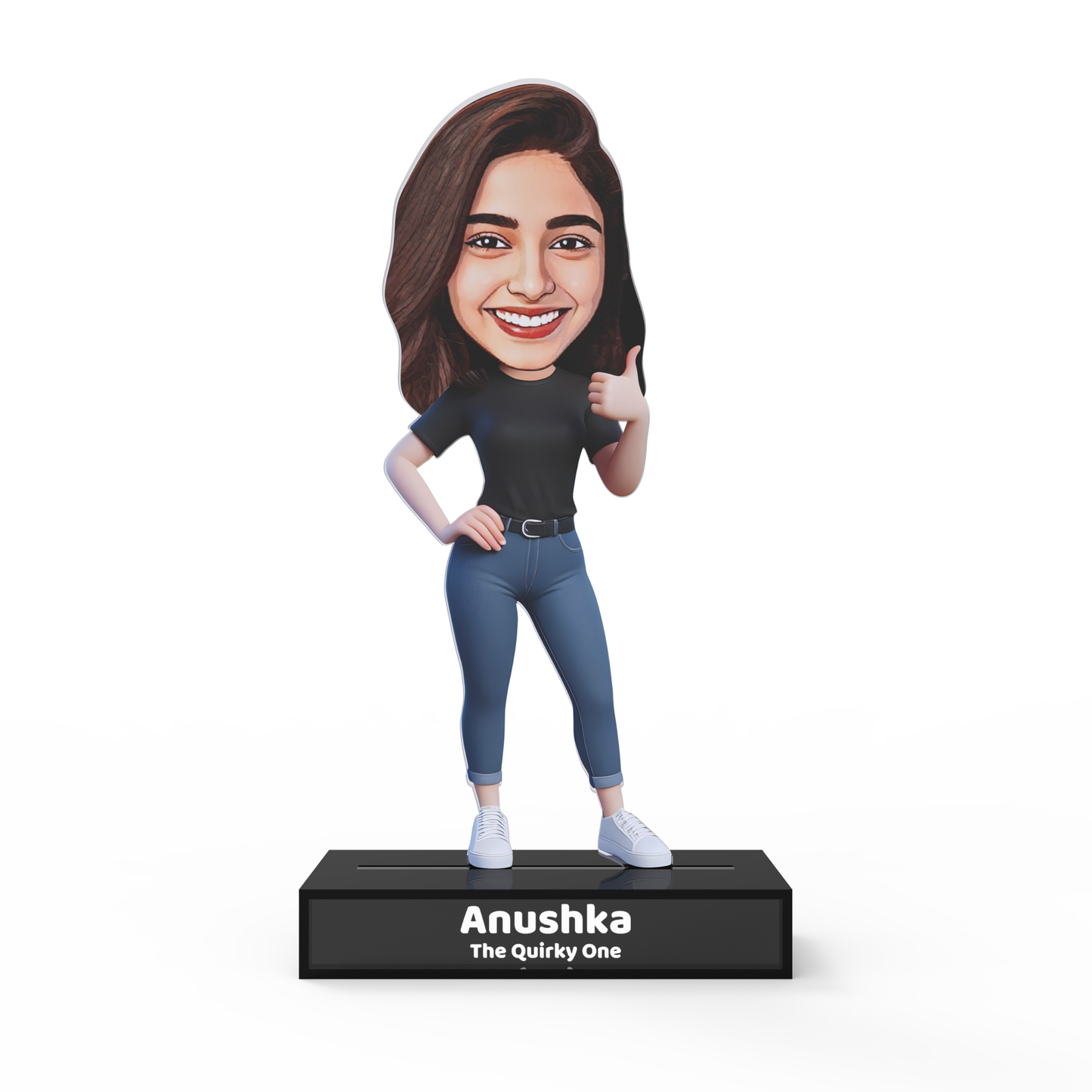 Personalized Girl Avatar Stand – Custom Acrylic Caricature with Name Tagline