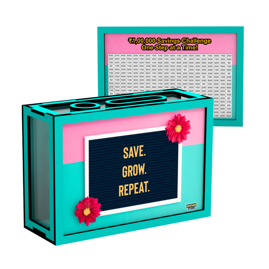 Wooden Money Saving Box for Adults & Kids – Target ₹1,00,000 | Colorful Coin Bank with Number Tracker & Transparent Sides | Piggy Bank, Savings Box Gift Idea (Design 4)