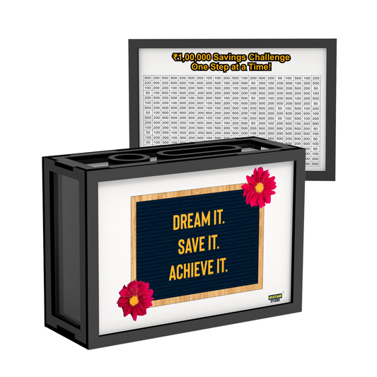 Wooden Money Saving Box for Adults & Kids – Target  ₹1,00,000 | Colorful Coin Bank with Number Tracker & Transparent Sides | Piggy Bank, Savings Box Gift Idea (Design 2)