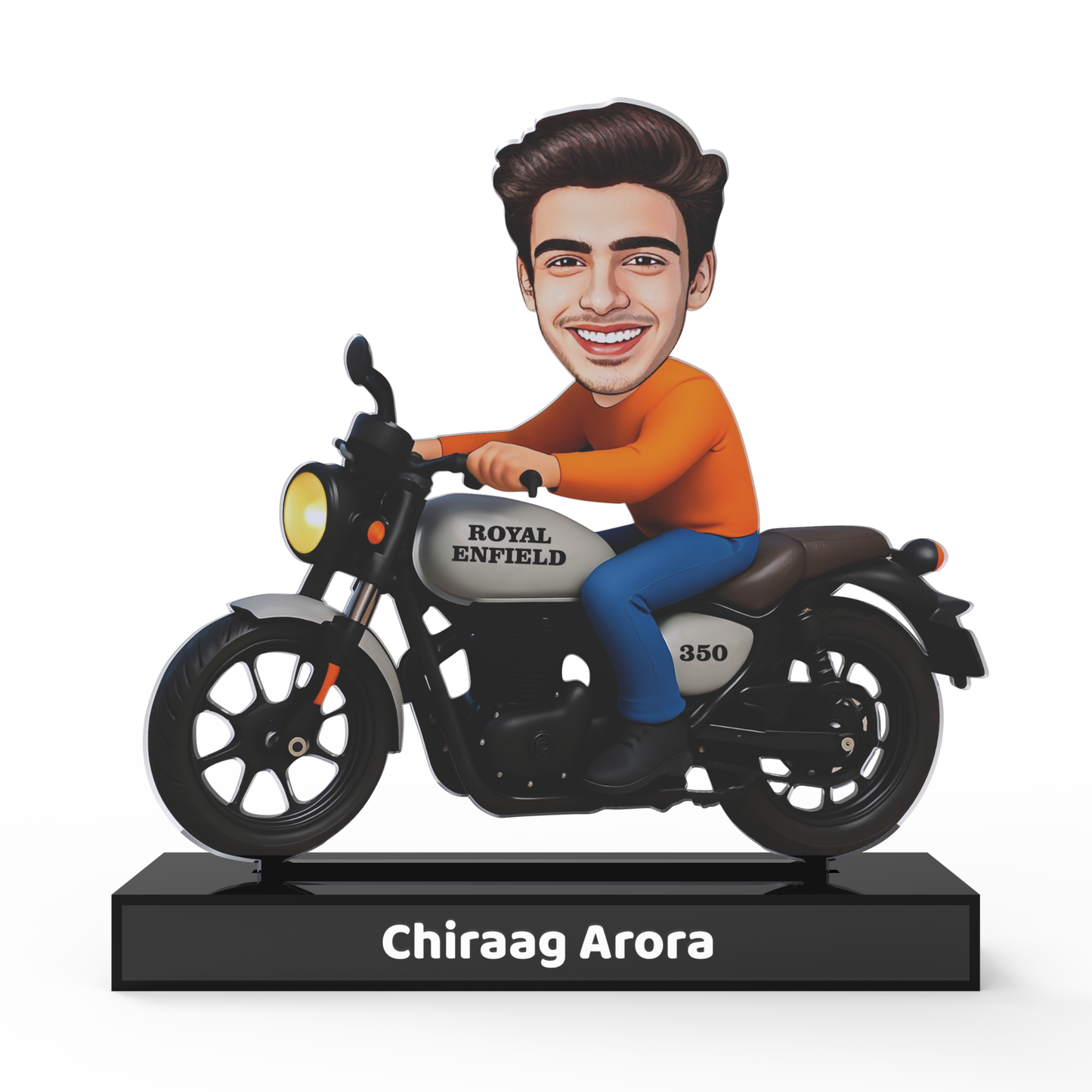 Royal Motorcycle Rider Avatar Stand – Personalized Acrylic Biker Display with Name