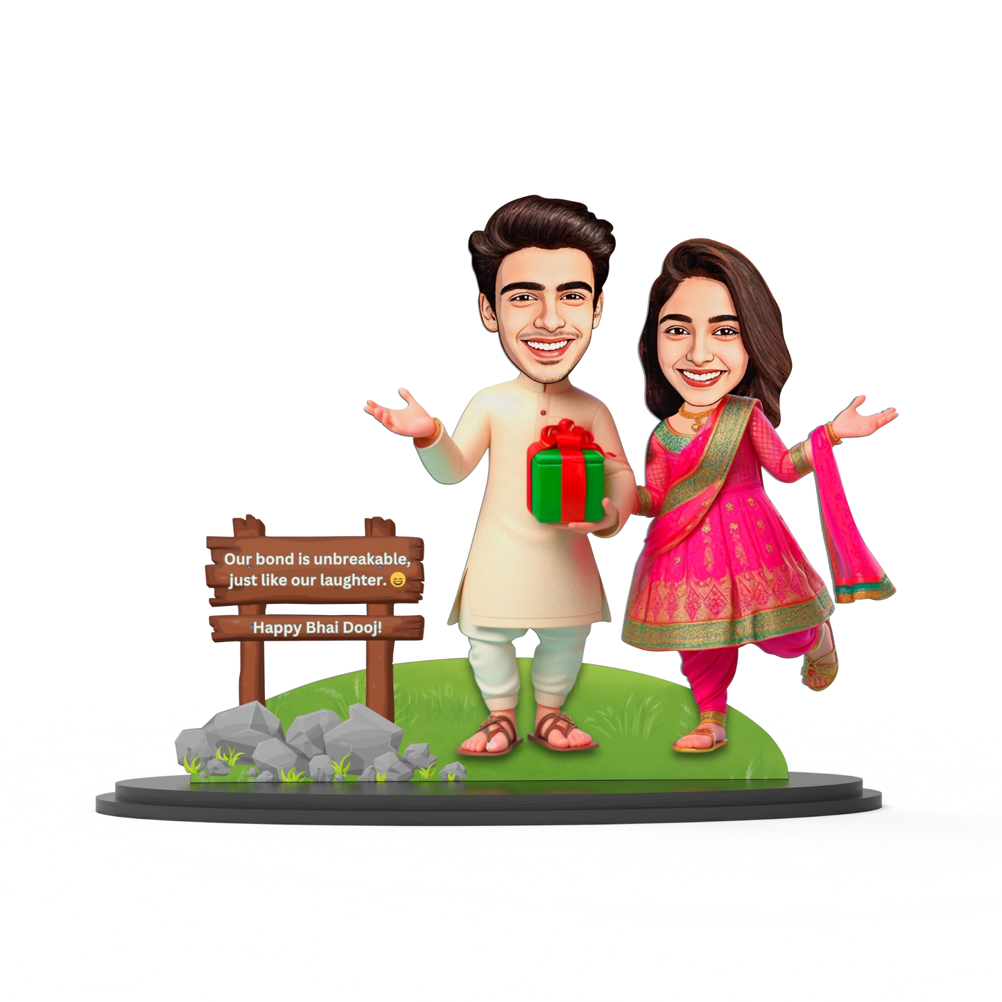 Avatar Studio Personalized Gift for Brother, Sister, Friends Character Caricature Photo Frame Unique Design Customized Gift for Bhai Dooj & Rakshabandhan (BRO SIS - 3)