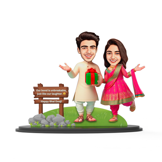 Avatar Studio Personalized Gift for Brother, Sister, Friends Character Caricature Photo Frame Unique Design Customized Gift for Bhai Dooj & Rakshabandhan (BRO SIS - 3)