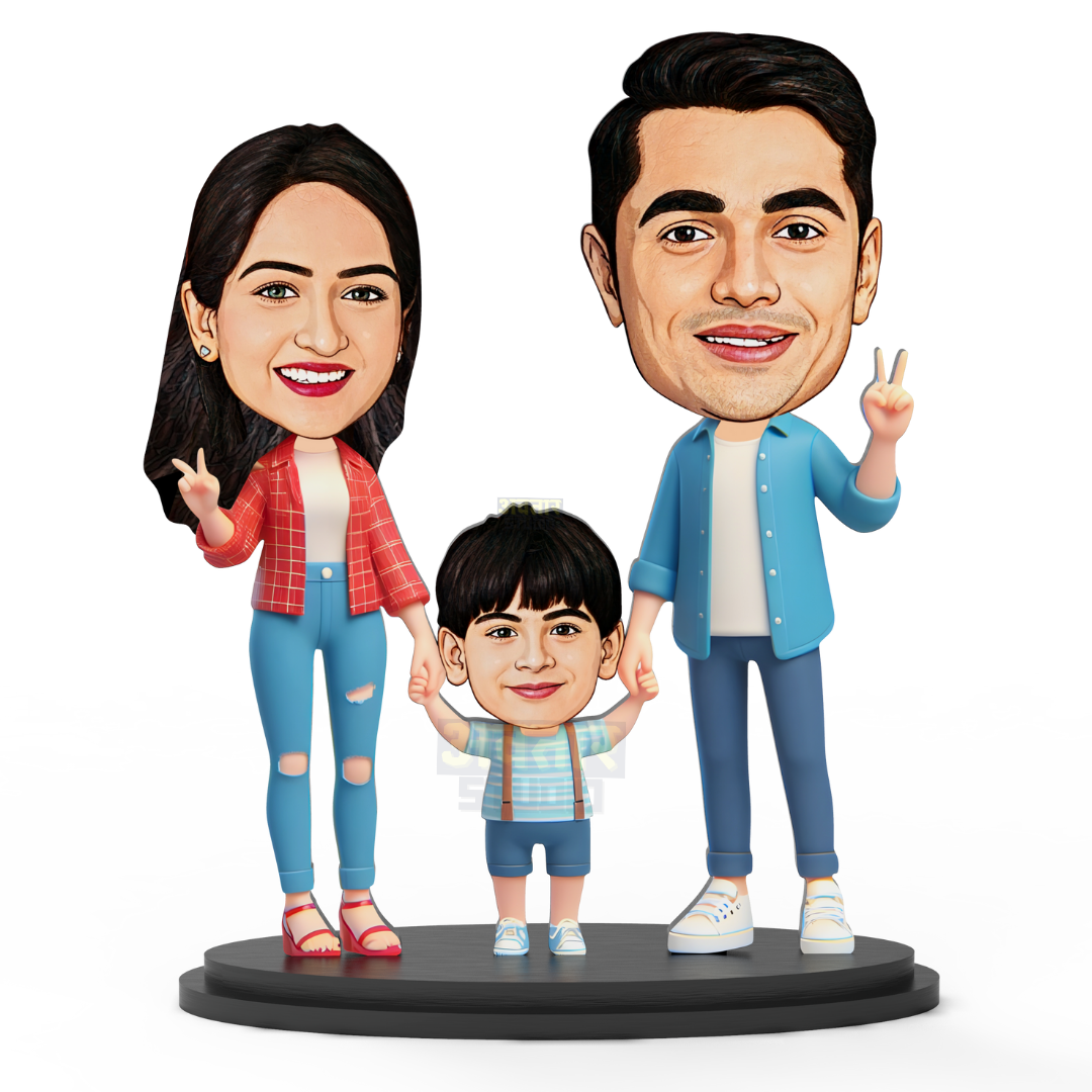 Avatar Studio Personalized Gift for Husband, Wife, Kids, Sister, Brother Character Caricature Photo Frame Unique Design Customized Gift for Friends & Family (Family of Three - 1)