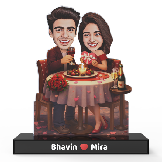 Romantic Dinner Couple Avatar Stand – Personalized Premium Acrylic Gift with Name