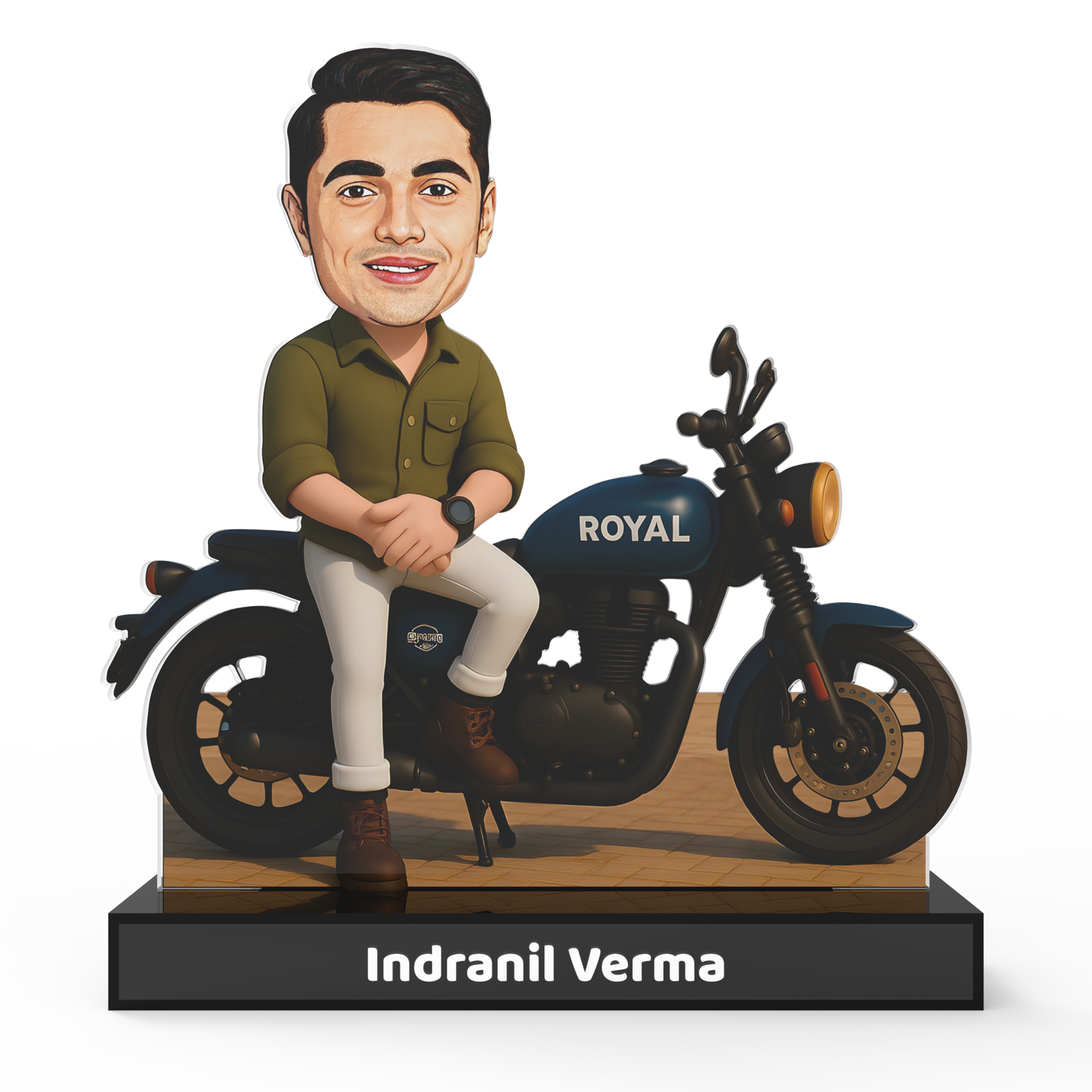 Classic Motorcycle Rider Avataar Stand – Personalized Acrylic Biker Display with Name