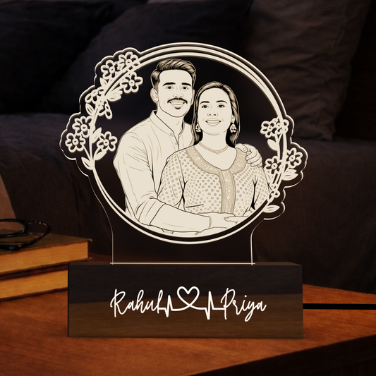 Personalized Couple LED Lamp – Custom Line Art Acrylic Night Light with Names (Design 2)