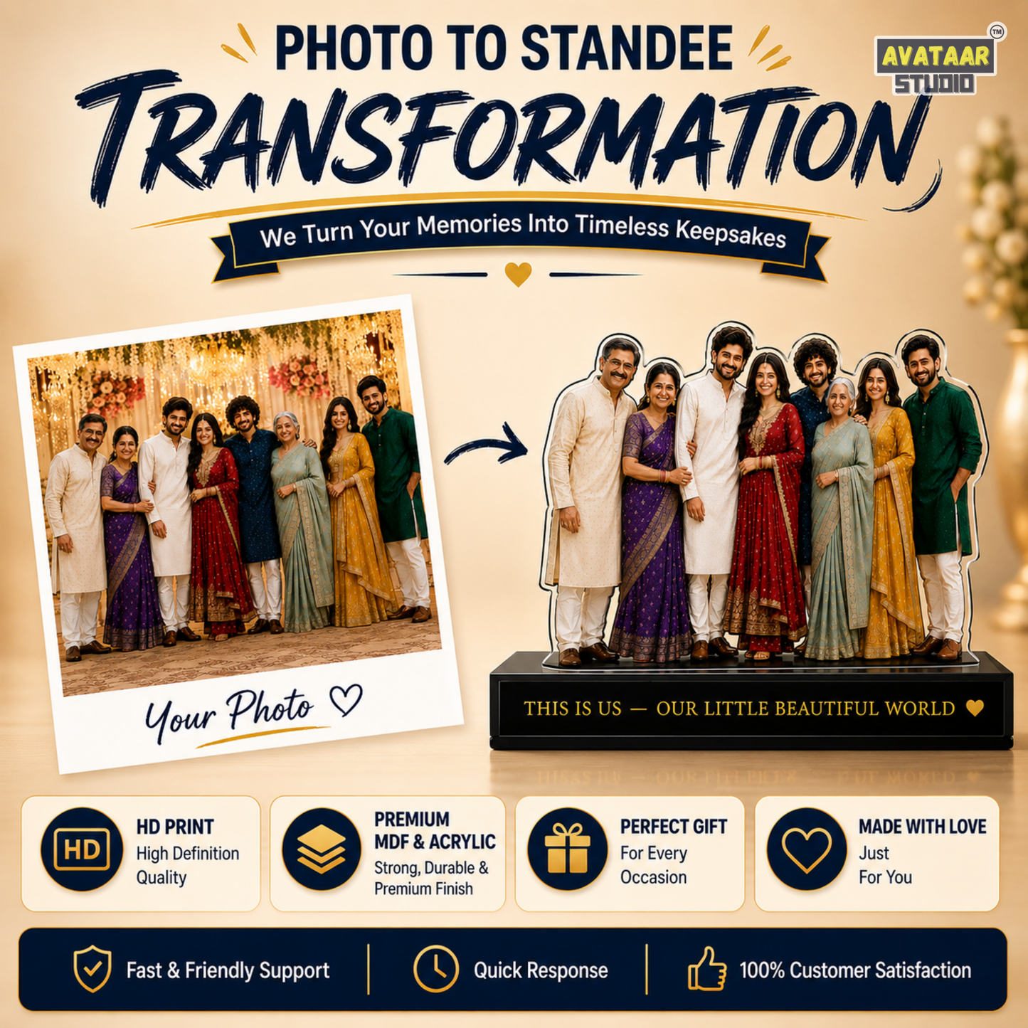 SnapStand Personalised 3D Avatar Standee Photo Frame, MDF & Acrylic, Custom Mini Figure for Couple, Anniversary, Birthday, Wedding Gifts (FAMILY - 2, 7 INCHES)