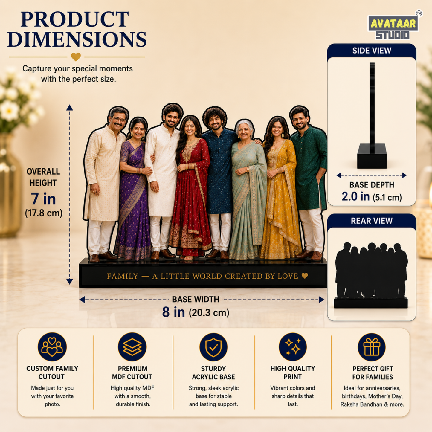 SnapStand Personalised 3D Avatar Standee Photo Frame, MDF & Acrylic, Custom Mini Figure for Couple, Anniversary, Birthday, Wedding Gifts (FAMILY - 2, 7 INCHES)