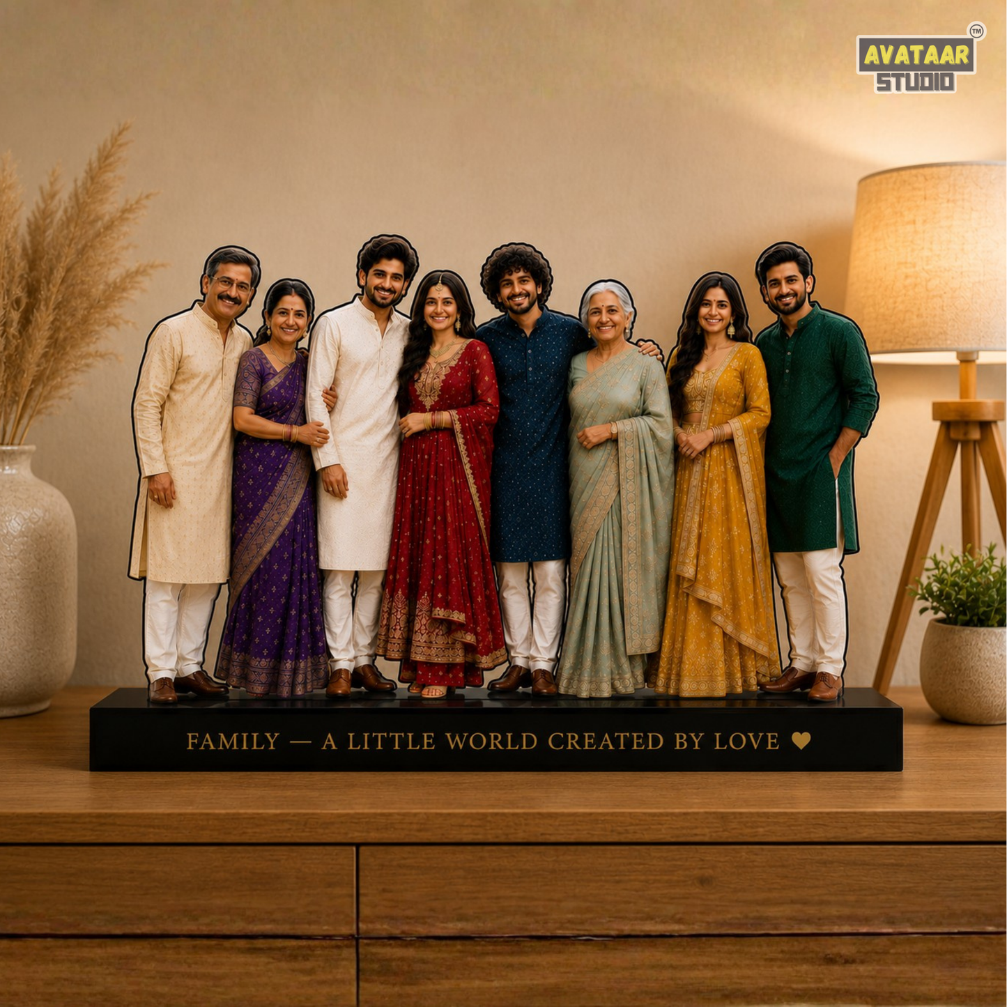 SnapStand Personalised 3D Avatar Standee Photo Frame, MDF & Acrylic, Custom Mini Figure for Couple, Anniversary, Birthday, Wedding Gifts (FAMILY - 2, 7 INCHES)
