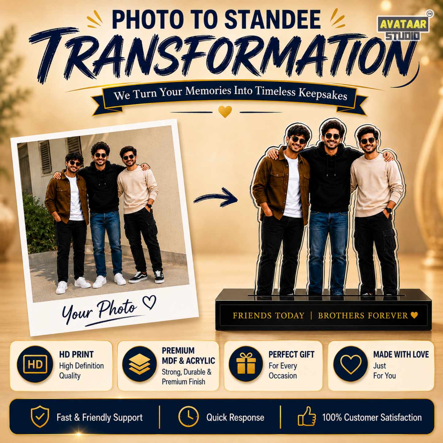 SnapStand Personalised 3D Avatar Standee Photo Frame, MDF & Acrylic, Custom Mini Figure for Couple, Anniversary, Birthday, Wedding Gifts (FRIENDS, 7 INCHES)