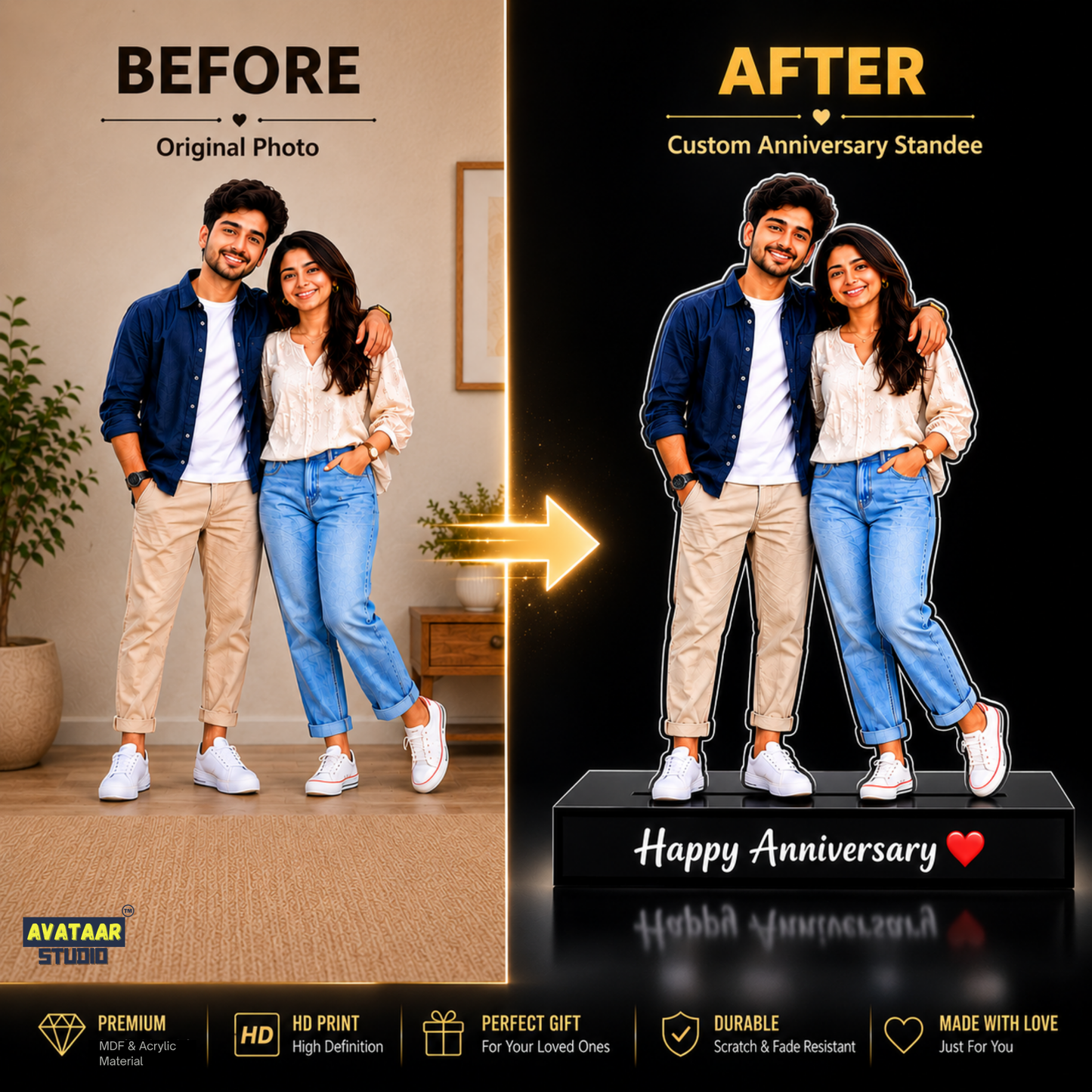 SnapStand Personalised 3D Avatar Standee Photo Frame, MDF & Acrylic, Custom Mini Figure for Couple, Anniversary, Birthday, Wedding Gifts (COUPLE, 7 INCHES)
