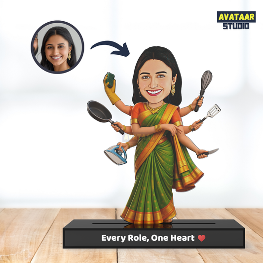 Super Mom Avataar Stand – Personalized Multi-Tasking Mom Caricature Gift with Name