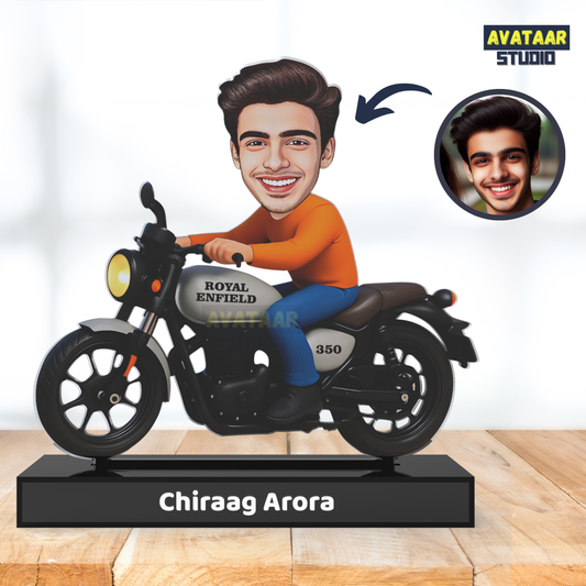 Royal Motorcycle Rider Avatar Stand – Personalized Acrylic Biker Display with Name