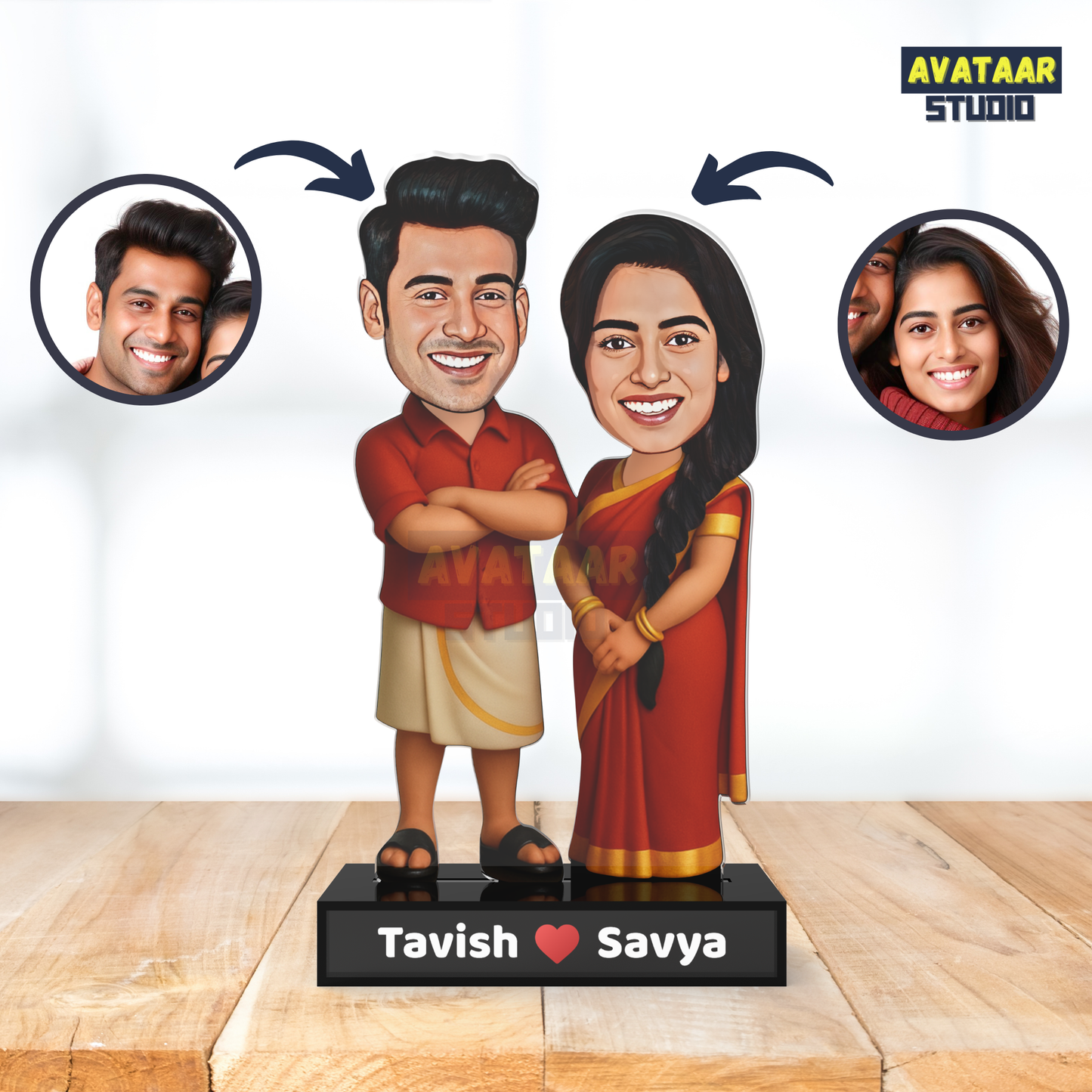 Traditional Custom South Indian Couple Avatar – Acrylic Stand Gift for Wedding & Anniversary
