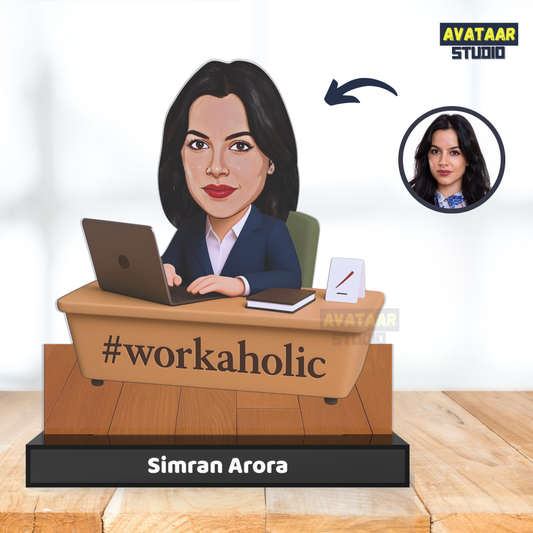 Personalized Office Avataar Stand – Custom Work Desk Acrylic Stand with Name (Female)
