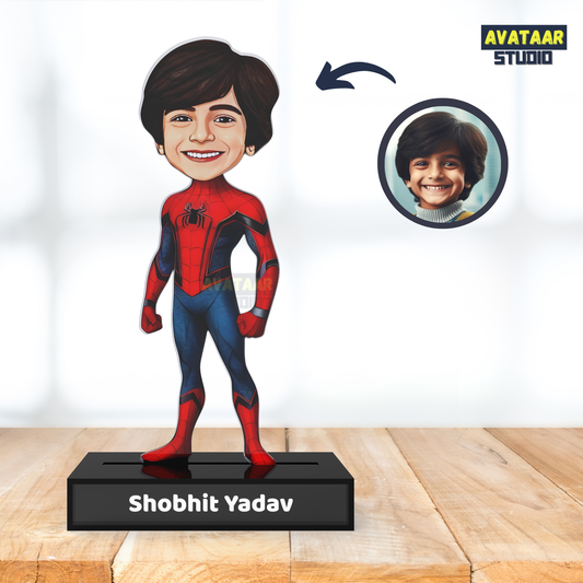 Personalized Kids Superhero (Spiderman) Avataar Stand – Custom Acrylic Hero Stand with Name
