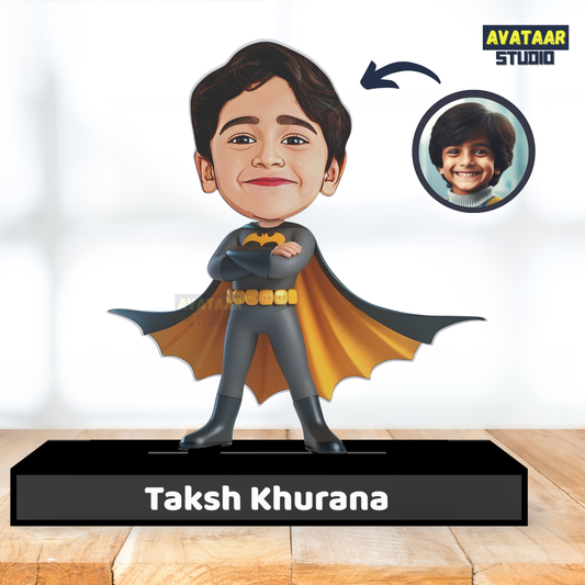 Personalized Kids Superhero (Batman) Avataar Stand – Custom Acrylic Hero Stand with Name