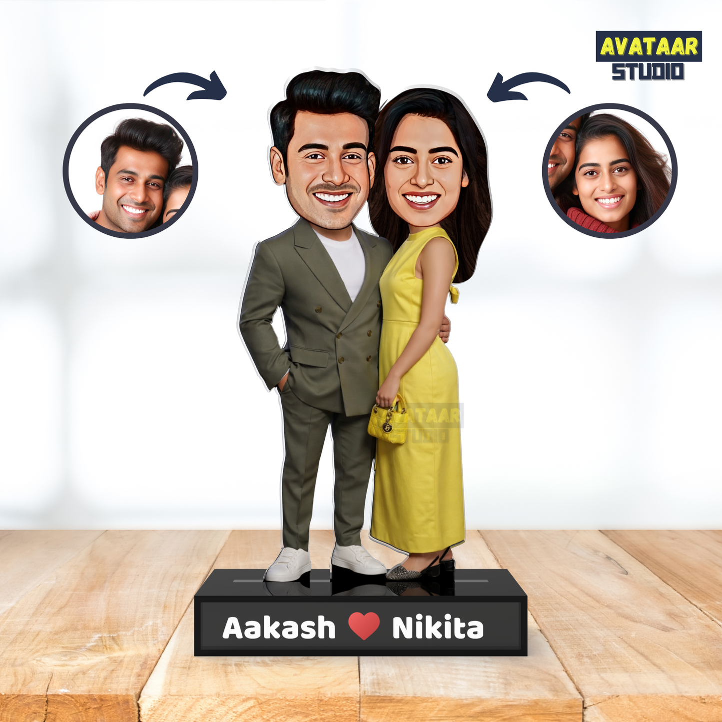 Couple Avataar Stand – Personalized Acrylic Gift with Name for Him & Her