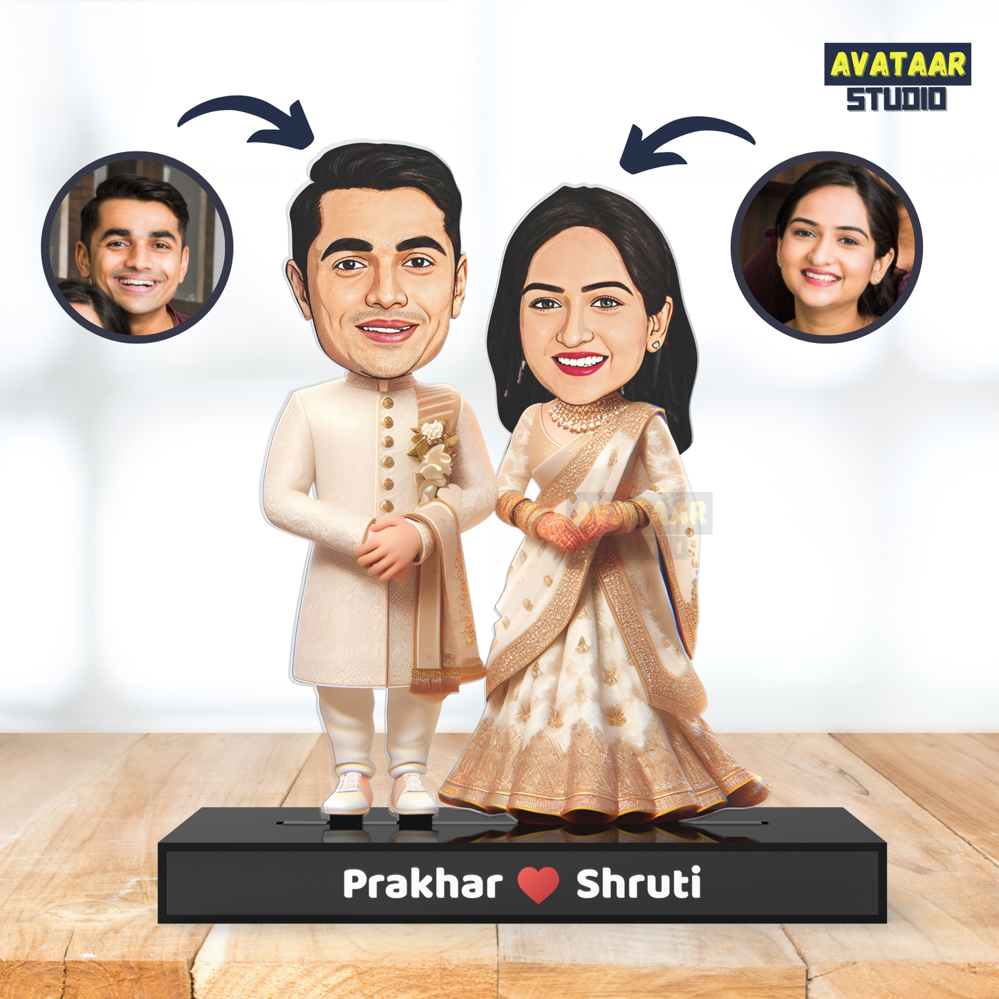 Wedding Couple Avatar Stand – Personalized Acrylic Gift for Bride & Groom with Name