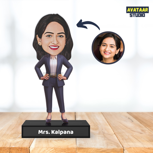 Avatar Studio Personalized Business Woman Caricature Photo Stand – Custom Acrylic Avatar with Name