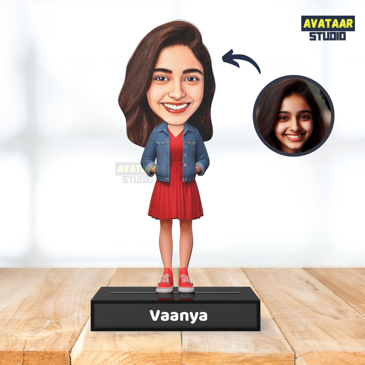 Personalized Female Avataar Stand – Custom Acrylic Gift for Her with Name