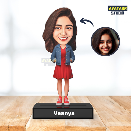 Personalized Female Avataar Stand – Custom Acrylic Gift for Her with Name