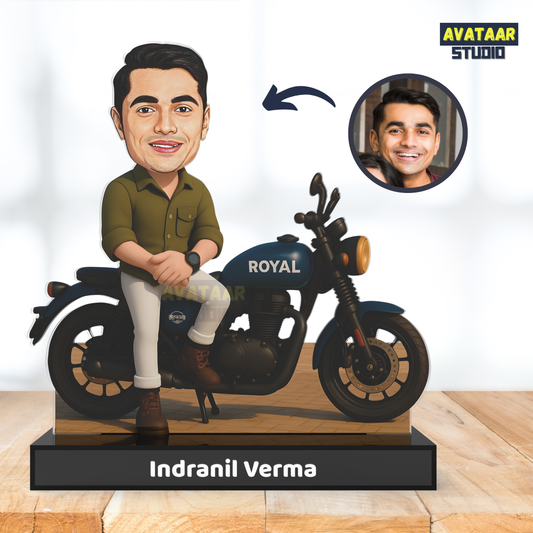 Classic Motorcycle Rider Avatar Stand – Personalized Acrylic Biker Display with Name