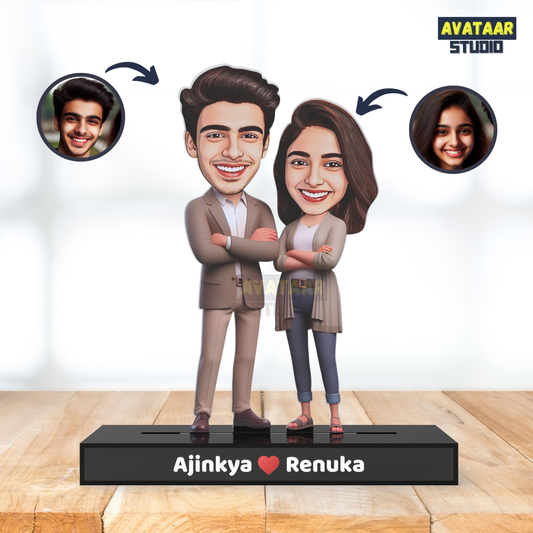 Personalized Couple Avataar Stand – Custom Acrylic Standee with Names & Heart