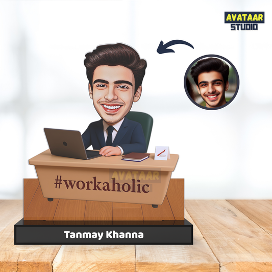 Personalized Office Avataar Stand – Custom Work Desk Acrylic Stand with Name (Male)