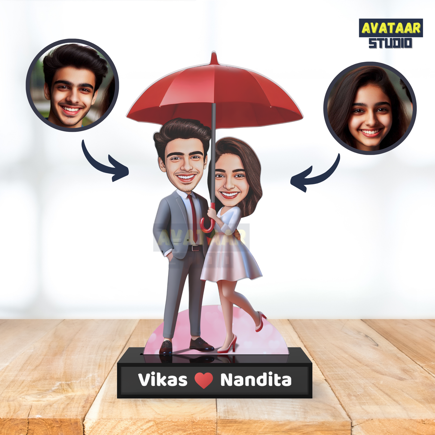 Custom Couple Avatar Stand with Name – Umbrella Love Theme Acrylic Stand