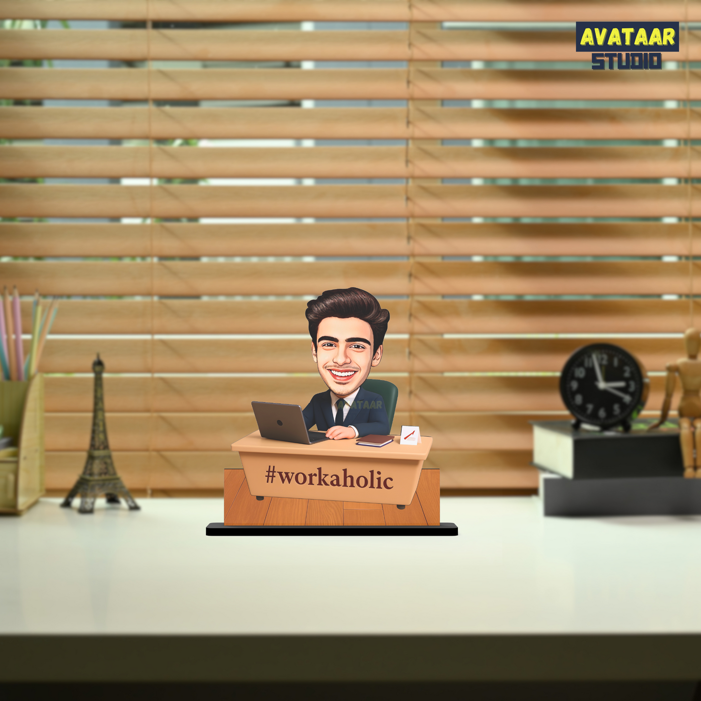 Avataar Studio Personalized Gift for Friends, Sister, Brother, BFF, Girlfriend, Boyfriend Character Caricature Photo Frame Unique Design Customized Gift for Friends & Family (Workaholic Boy - 1)