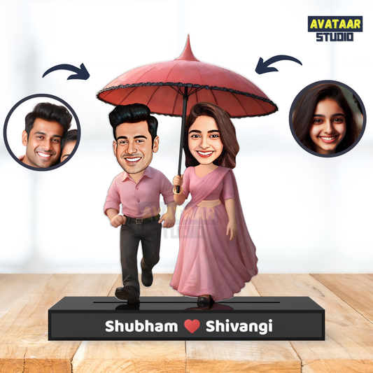 Romantic Couple Avatar Stand – Personalized Acrylic Gift with Umbrella Scene