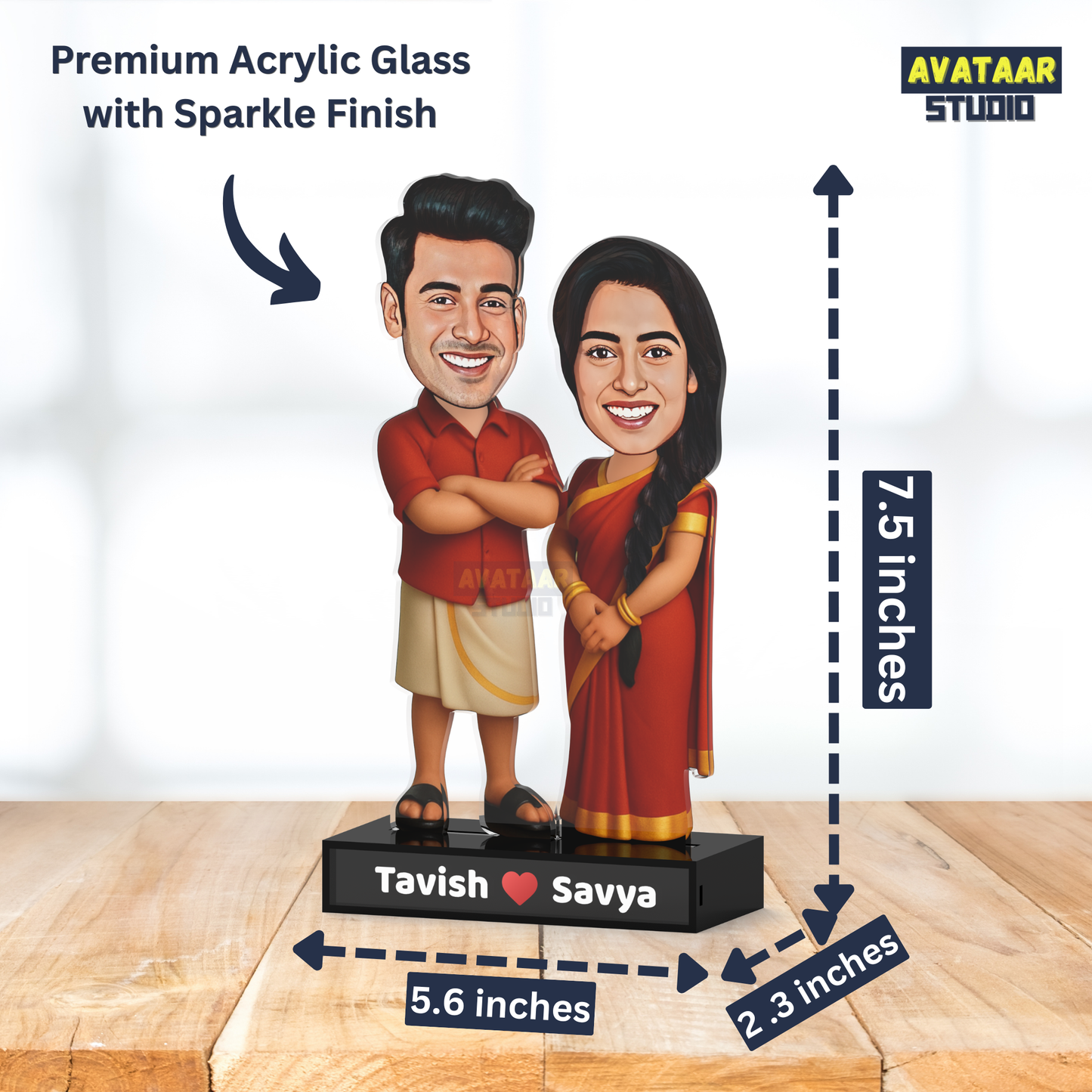 Traditional Custom South Indian Couple Avatar – Acrylic Stand Gift for Wedding & Anniversary