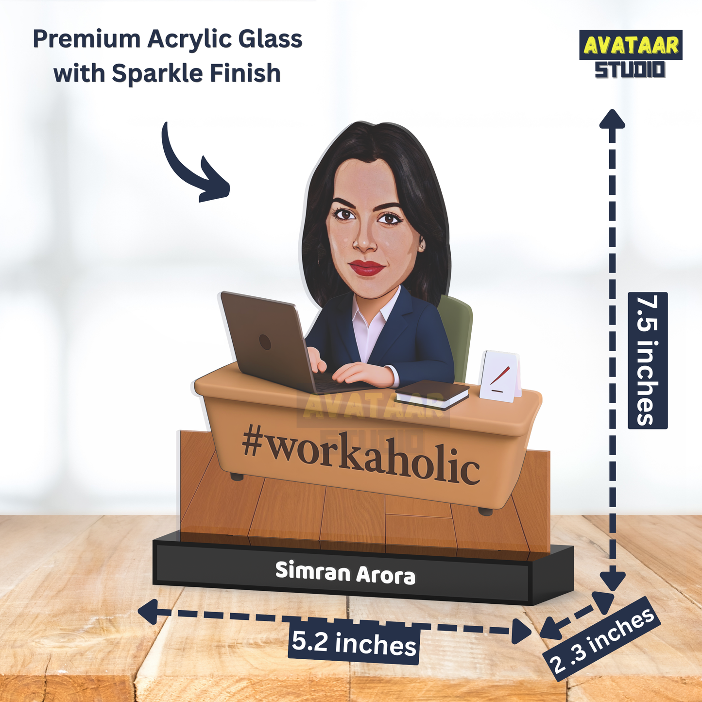 Personalized Office Avataar Stand – Custom Work Desk Acrylic Stand with Name (Female)
