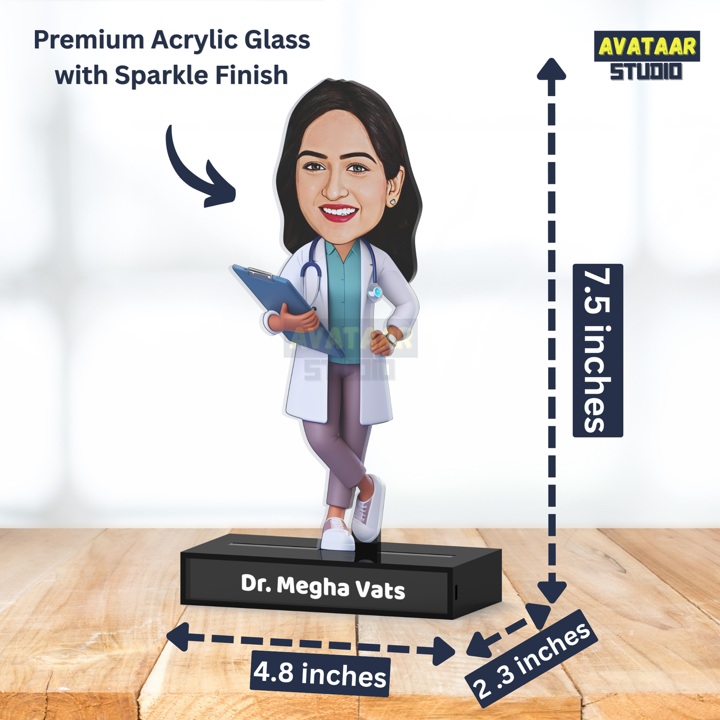 Doctor Avataar Acrylic Stande – Personalized Medical Professional Desk Name Stand