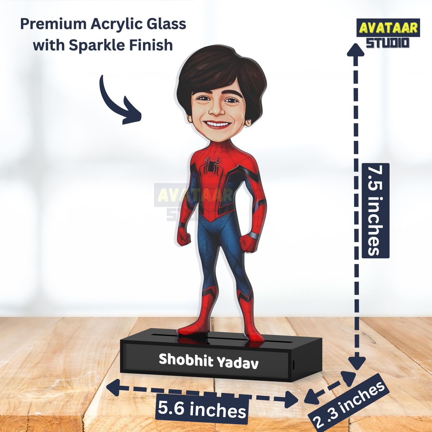 Personalized Kids Superhero (Spiderman) Avataar Stand – Custom Acrylic Hero Stand with Name