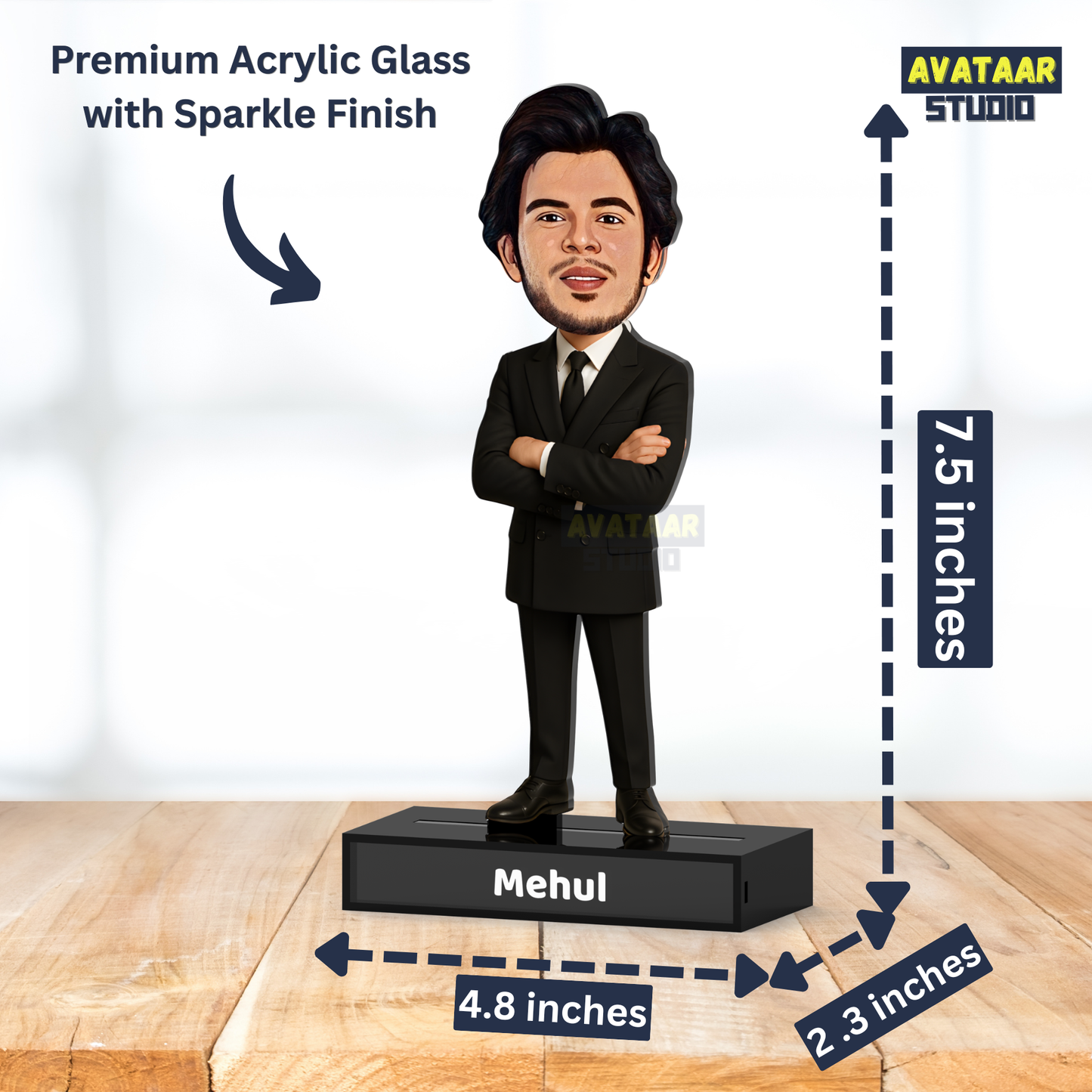 Personalized Man In Suit Stand – Custom Acrylic Avataar with Name