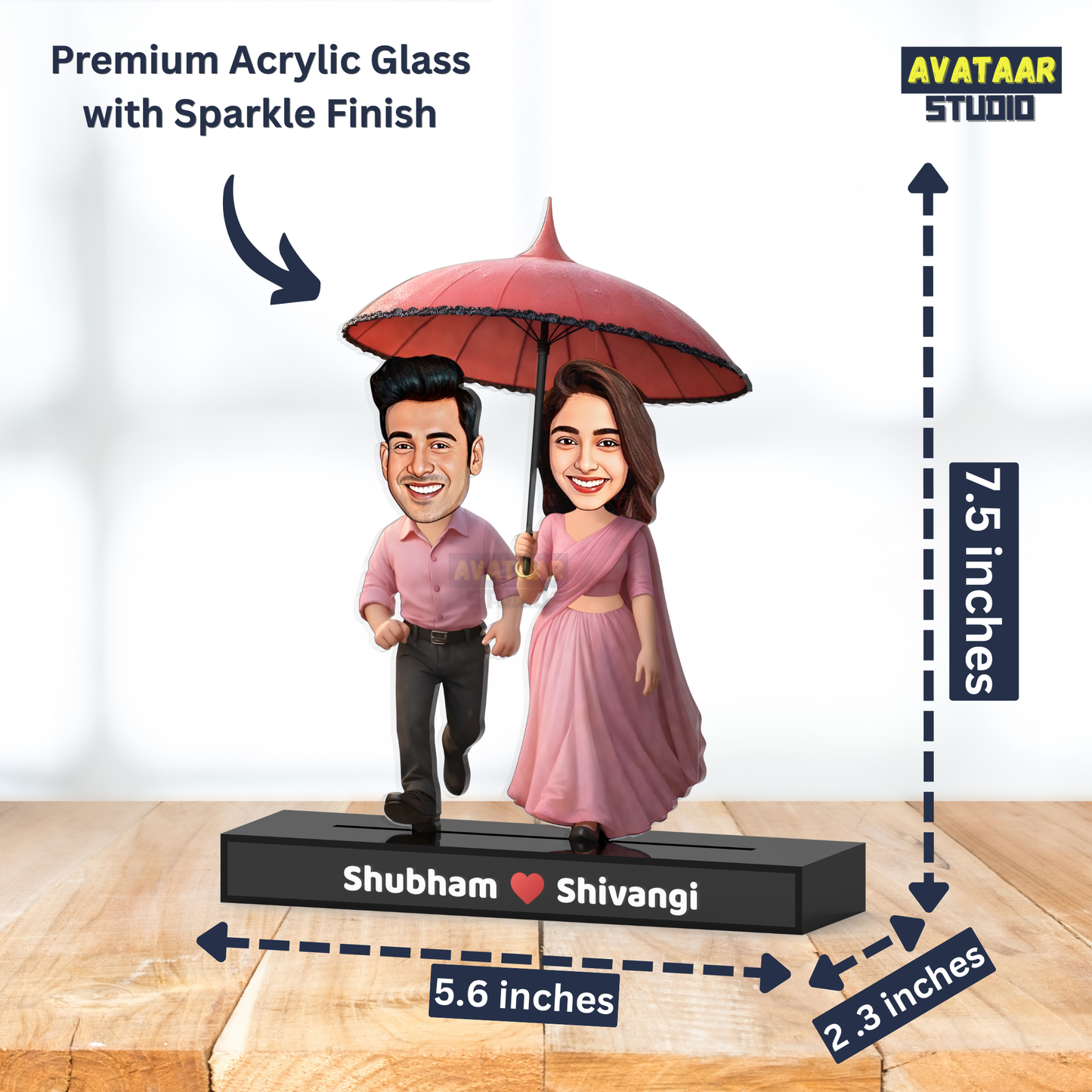 Romantic Couple Avataar Stand – Personalized Acrylic Gift with Umbrella Scene