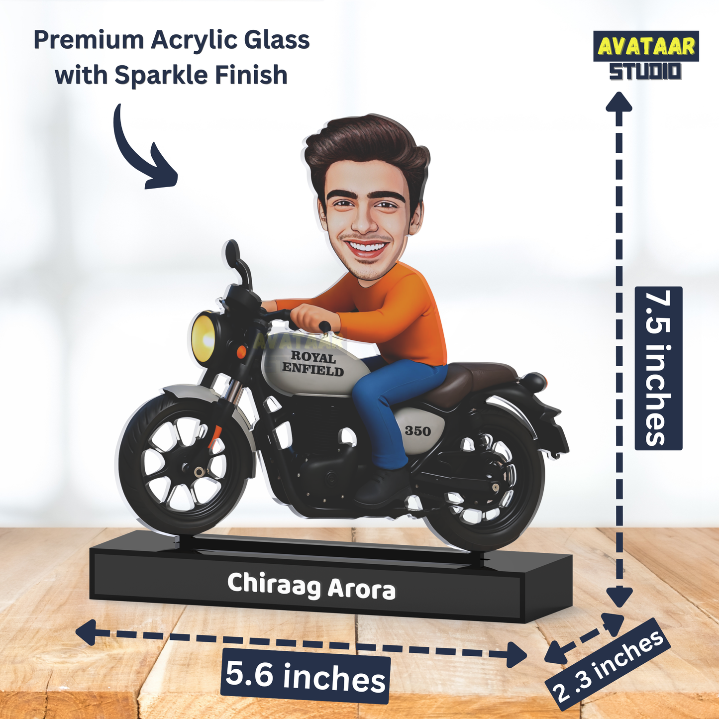 Royal Motorcycle Rider Avatar Stand – Personalized Acrylic Biker Display with Name