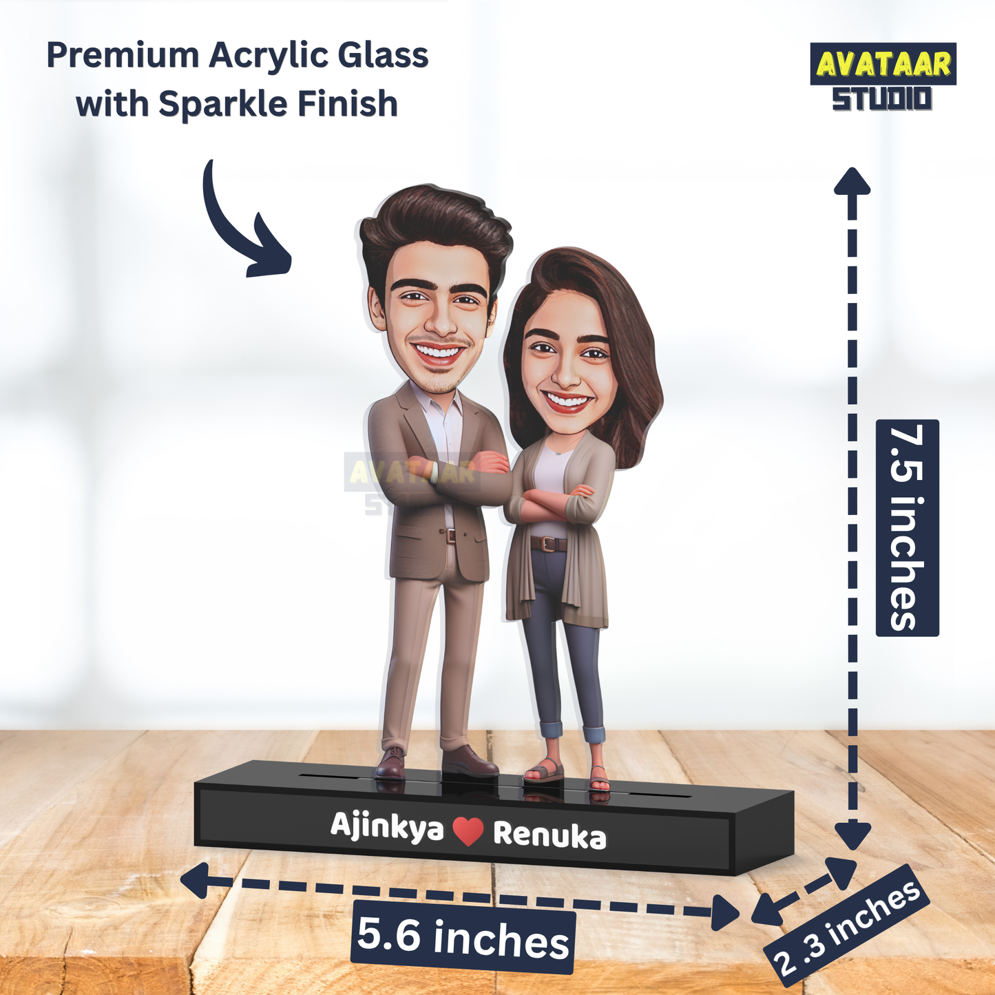Personalized Couple Avataar Stand – Custom Acrylic Stand with Name