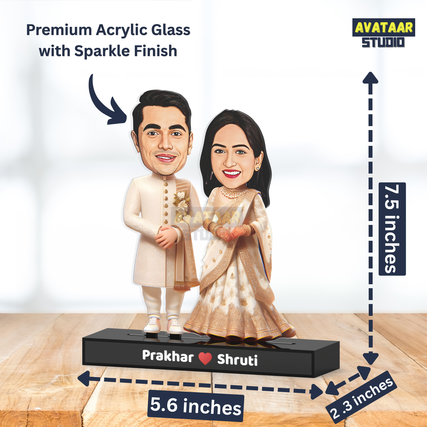 Wedding Couple Avatar Stand – Personalized Acrylic Gift for Bride & Groom with Name