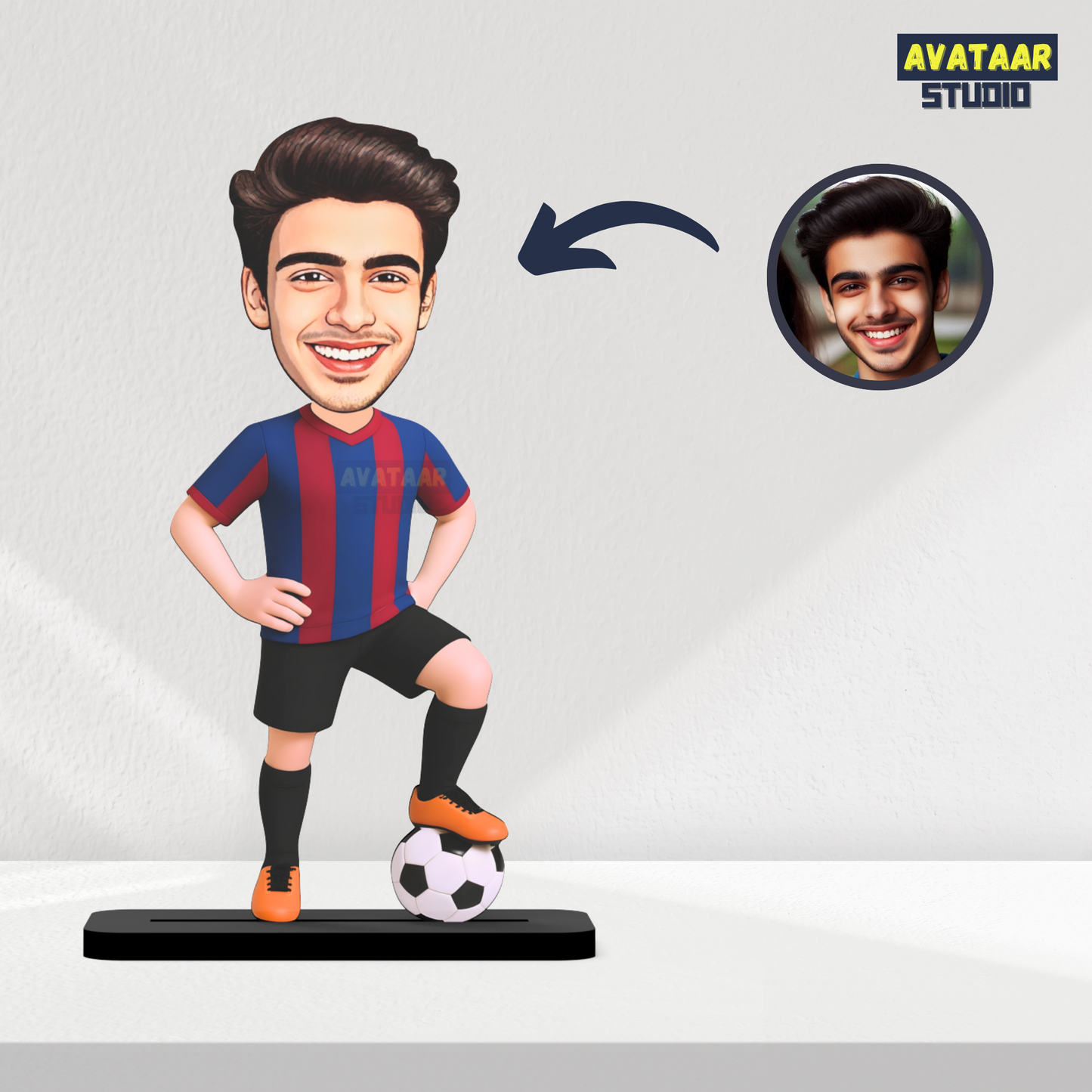 Avataar Studio Personalized Gift for Friends, Sister, Brother, BFF, Girlfriend, Boyfriend Character Caricature Photo Frame Unique Design Customized Gift for Friends & Family (Footballer Boy - 3)
