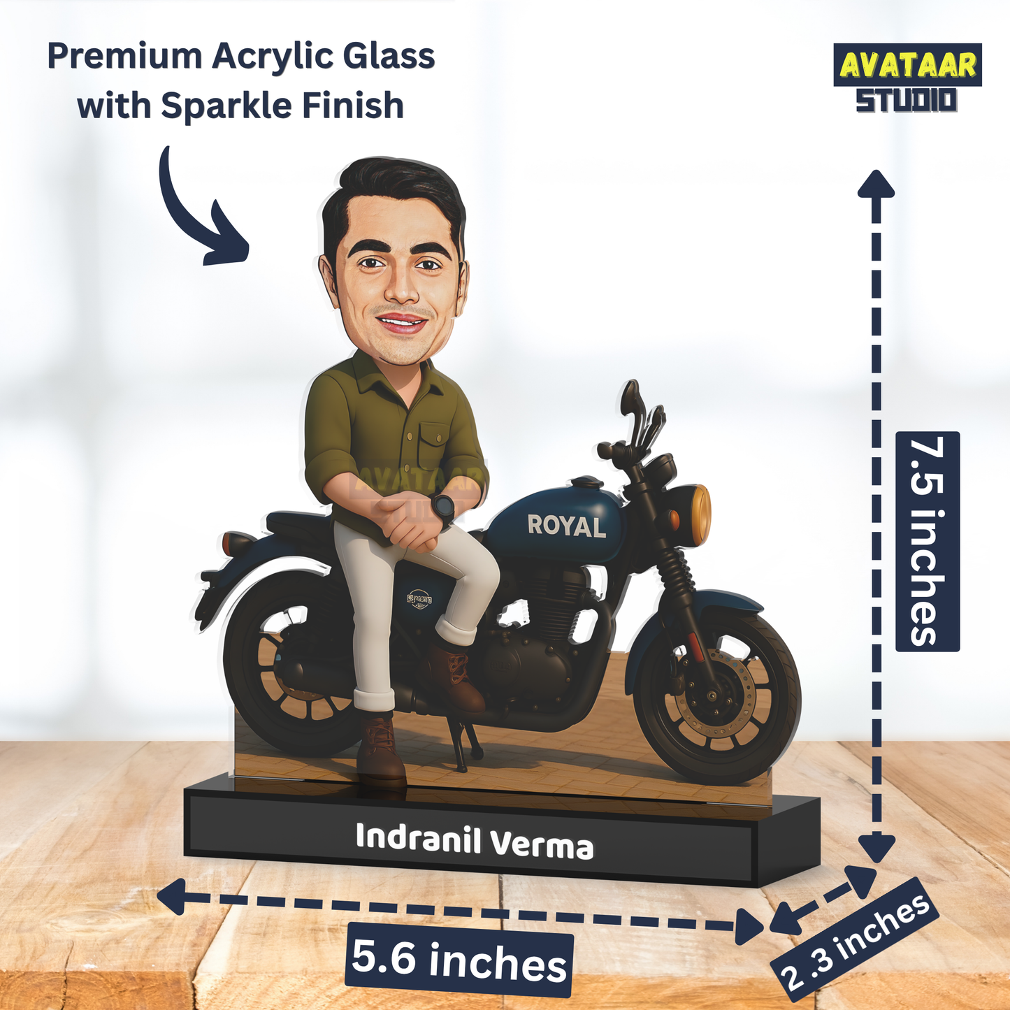 Classic Motorcycle Rider Avataar Stand – Personalized Acrylic Biker Display with Name